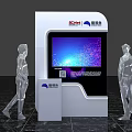 Smart Information Display Terminal With Interactive Blue Screen And Human Figures On Marble Floor 3d model