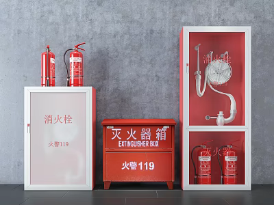Essential Fire Fighting Equipment Including Fire Hydrant Extinguisher Cabinet And Hose 3d model