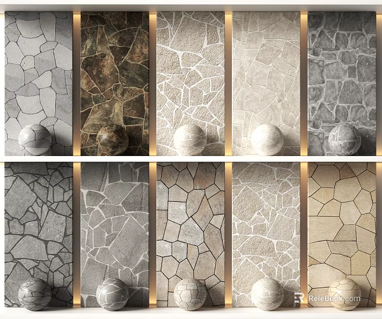 Various Patterned Floor Tiles With Natural Stone Textures And Colorful Designs 3d model 