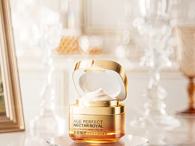 Luxurious Golden Jar Face Cream In Elegant Setting 3d model