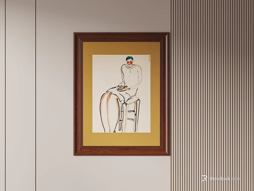 Abstract Painting Hanging On Wall With Framed Art 3d model