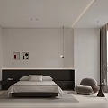 Modern Bedroom Interior Design With Bed Decorative Artworks Accent Chair And Nightstand