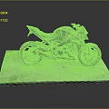 Black Sporty Motorcycle Showcased on Gray Stone Platform with Dark Background