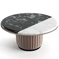 Modern Coffee Table With Black And White Marble Top And Brown Ribbed Base