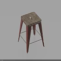 Wooden Square Seat Stool With Red Metal Legs And Central Hole Design
