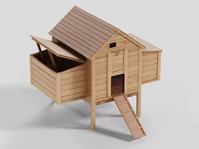 Wooden Pet Cage with House Shaped Roof Ramp Door and Window 3d model