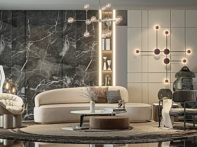 Modern Sofa and Coffee Table Set in Contemporary Living Room with Decorative Lighting 3d model
