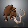 3D Rendered Brown Mammoth Model With Long Curved Tusks On Gray Background