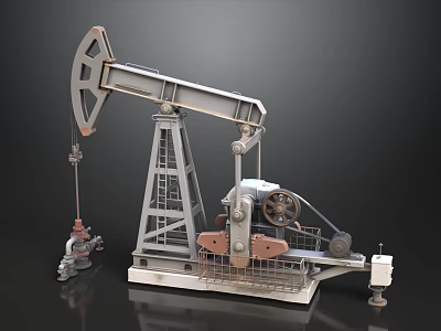 Detailed Oil Pump Jack Model With Mechanical Parts And Stable Base 3d model