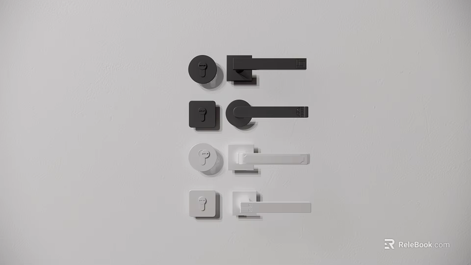 Modern Door Handles In Black And White With Different Design Styles 3d model 
