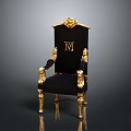 Luxury Black And Gold Single Chair With Carved Golden Details And Letter M