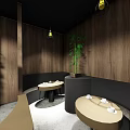 Cozy Cafe Interior Design With Arched Entrance Wooden Counter And Tables