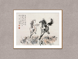 New Chinese Animal Painting Xu Beihong Double-running Figure 3d model