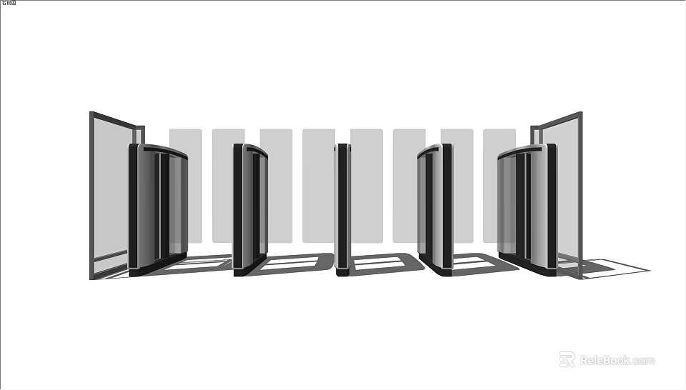 Modern Glass Doors With Black Frames In Linear Interior Partition Design 3d model 