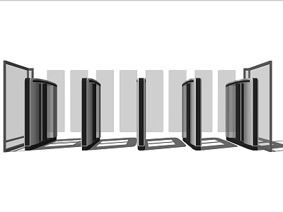 Modern Glass Doors With Black Frames In Linear Interior Partition Design 3d model
