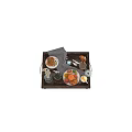 Wooden Breakfast Tray With Croissant Waffles Fresh Fruits Blueberries And Honey