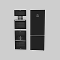 Modern Black Kitchen Appliances With Oven Refrigerator And Stainless Steel Design