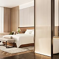 Hotel Guest Room Modern Interior With King Bed Wooden Headboard And Decorative Flowers