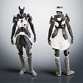 Armored Sci Fi Warrior Characters With Front And Back Views Black White Geometric Pattern Armor