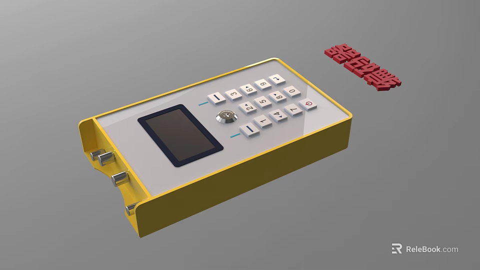 Industrial Equipment Control Panel with Yellow Casing LCD Display and Keypad for Operation 3d model 