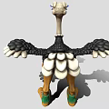 Cartoon Style Ostrich Game Movie Character With Outstretched Wings Green Wristbands Brown Legs