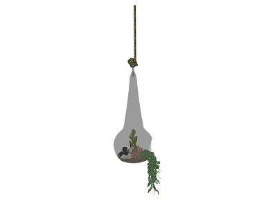 Transparent Glass Hanging Planter With Green Vines and Small Stones For Indoor Home Decor Greenery 3d model