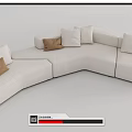 White Modular Sectional Sofa with Curved Design Brown Throw Pillows and Blanket 3d model