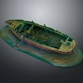 Old Weathered Wooden Boat Wreck with Decayed Structure on Green Base