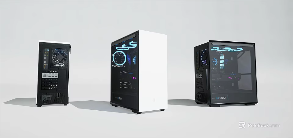 Sleek PC Cases With Transparent Side Panels RGB Lighting And Diverse Design Styles 3d model 