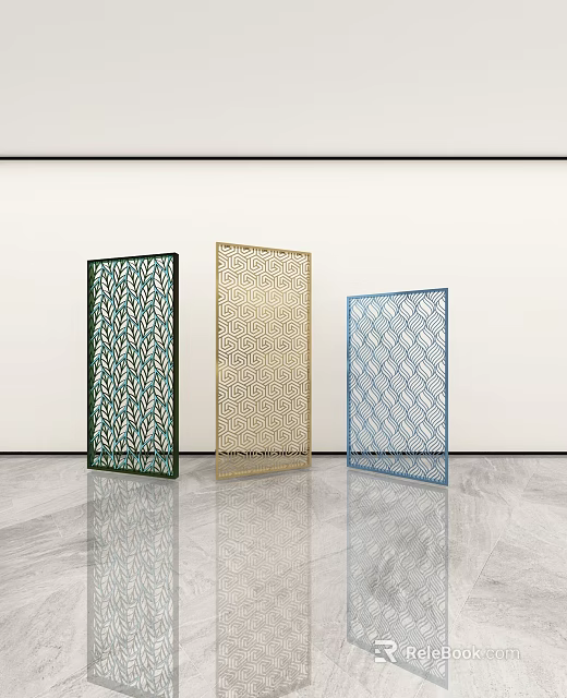 Decorative Screens with Green Golden Blue Geometric Patterns Modern Interior Design 3d model