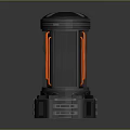 Futuristic Sci Fi Black Cylinder Device With Orange Handles And Transparent Structure