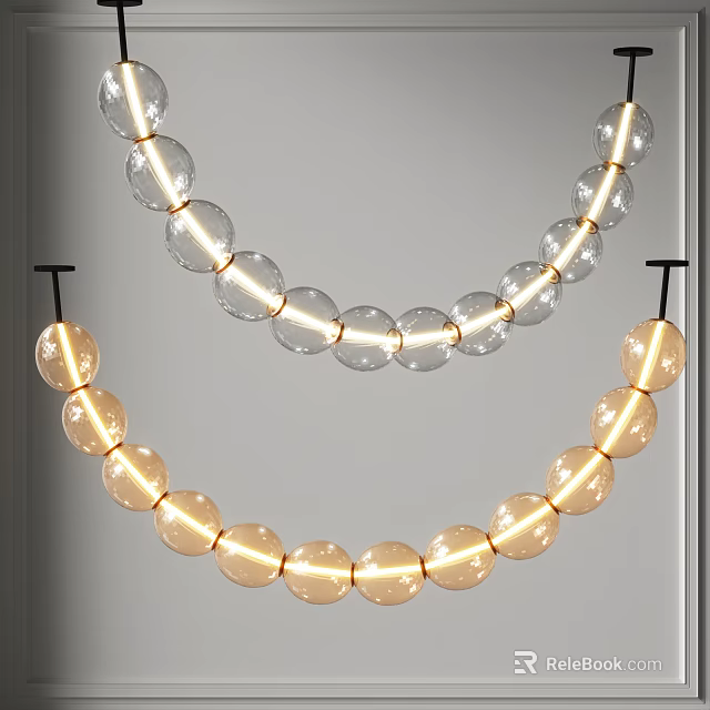 Modern Circular Chandelier With Transparent And Amber Glass Balls And Warm LED Light 3d model 