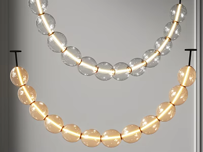 Modern Circular Chandelier With Transparent And Amber Glass Balls And Warm LED Light 3d model