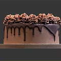 Delicious Chocolate Cake Topped With Flower Shaped Cream Decorations And Chocolate Drizzle On White Tray