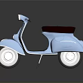 Light Blue Scooter With Red Seat And White Rim On Dark Reflective Surface