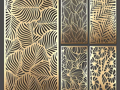 Golden Intricate Laser Cut Leaf And Floral Wall Decor Patterns 3d model
