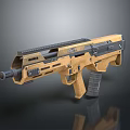 Futuristic Tactical Rifle With Tan And Black Finish Metallic Body And Ergonomic Grip