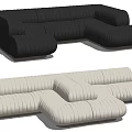 Modern Black and White Sectional Sofa with Ribbed Design and Wooden Base in Modern Style