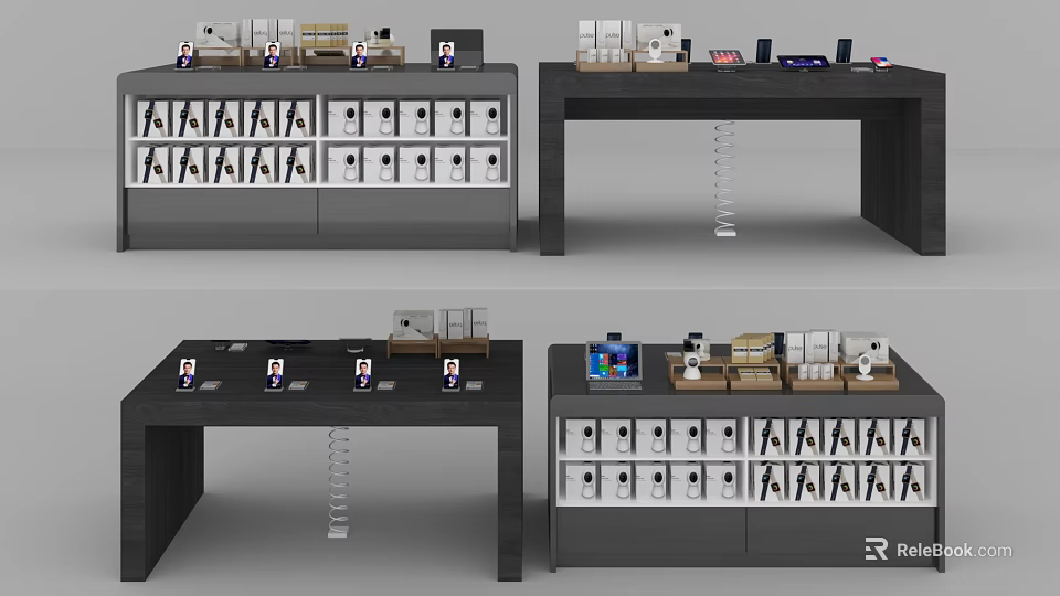 Modern Retail Display Shelves With Organized Electronic Products And Showcases 3d model 