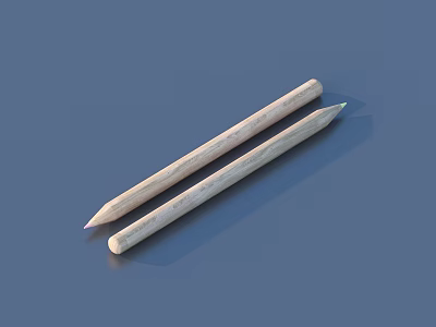 Two Light Wooden Pencils With Colored Tips On Blue Surface 3d model