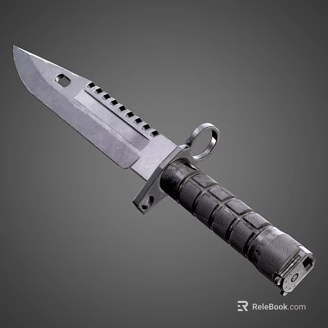 Tactical Military Knife With Serrated Blade Ring Pommel Handle And Non Slip Grip Texture 3d model 