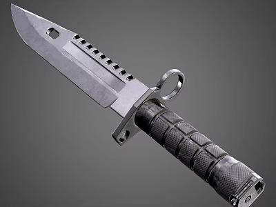 Tactical Military Knife With Serrated Blade Ring Pommel Handle And Non Slip Grip Texture 3d model