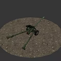Old Rusty Green Blue Tank With Long Cannon On Desert Ground Under Red Sky