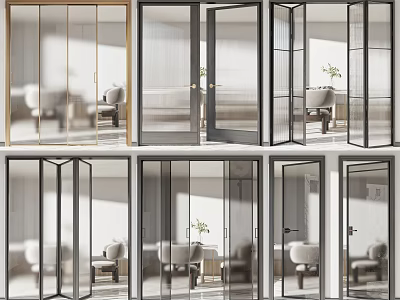 Modern Glass Sliding Doors With Gold And Black Frames For Home Interior Design 3d model