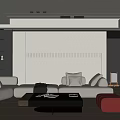 Modern Living Room Interior With White Sofa Red Cushions Black Coffee Table And Red Ottoman