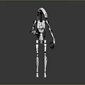 White Robotic Game Movie Character With Mechanical Limbs And Head
