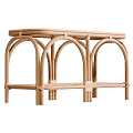 Modern Rattan Tea Table With Arched Legs And Lower Shelf Design