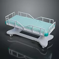 Medical Equipment Hospital Bed With White Frame Blue Mattress Side Rails And Wheels