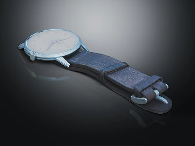 Classic Fashion Watch With Brown Leather Strap White Dial Silver Case And Metal Buckle For Daily Accessory 3d model