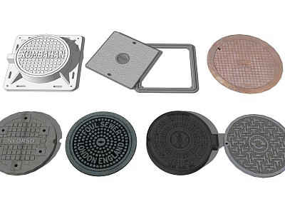 Road Infrastructure Different Types of Manhole Covers with Metal Grid and Safety Designs 3d model
